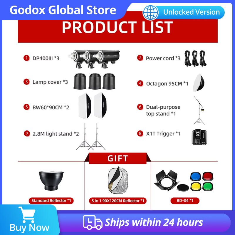 Photography Lighting Kit Godox - 1200W Godox DP400III DP400III-V 3x400Ws iluminación