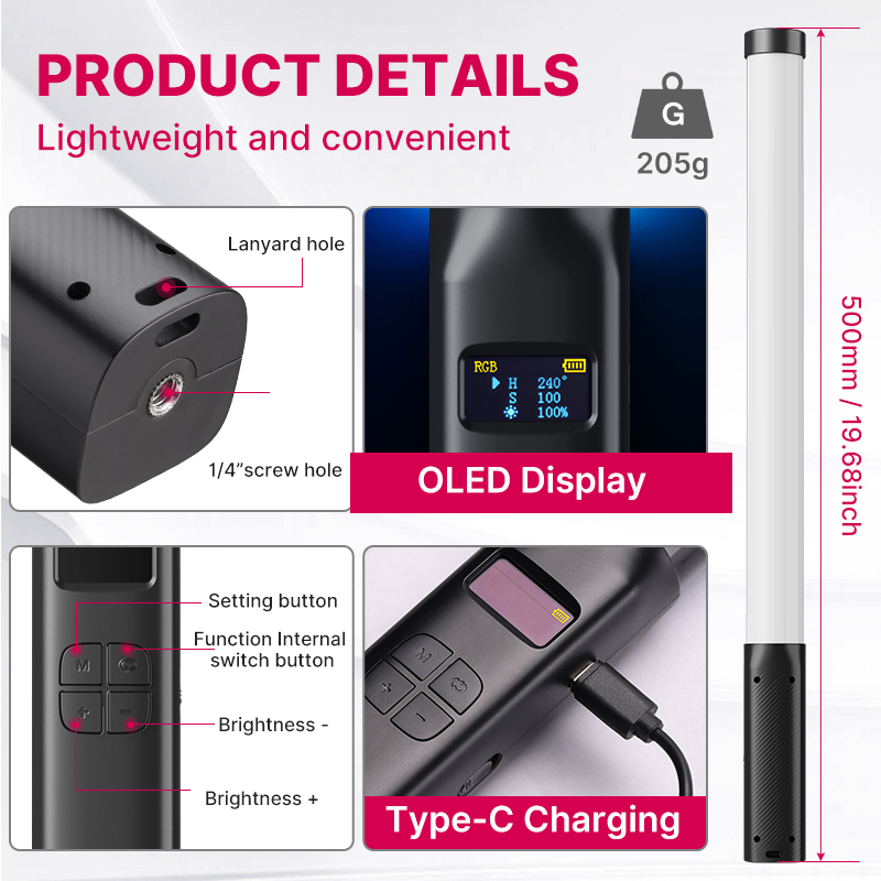 Ulanzi VL119 luz de palo color - Torjim Rgb Photography Video Lighting reseña y precio